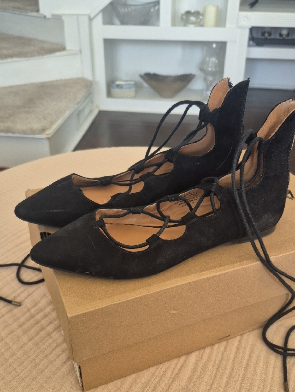 Nine West Black Lace-Up Suede Ballet Flat - Picture 3 of 6